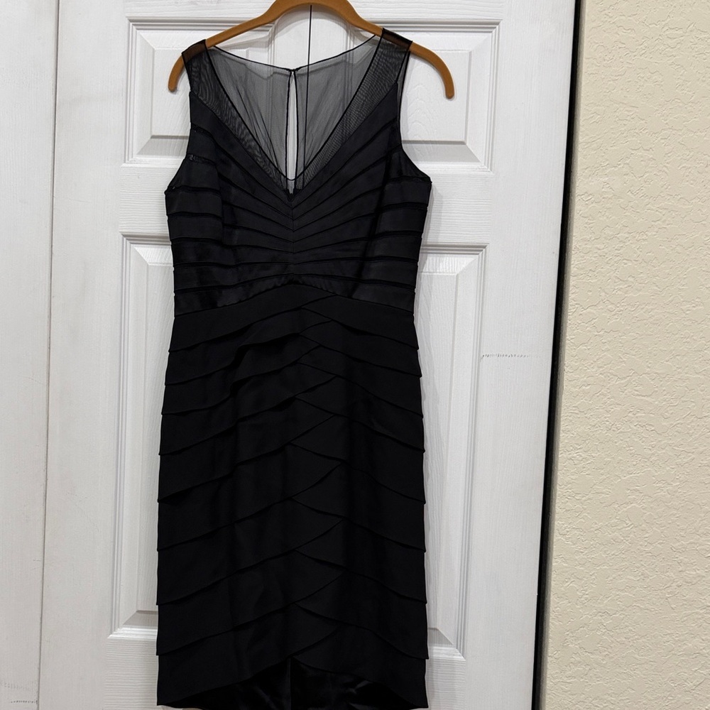 Chetta B Black Sleeveless V-Neck Layered Midi Dress